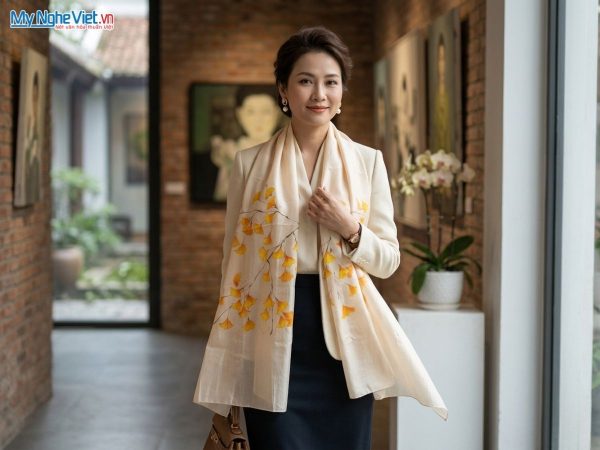 Khăn lụa tơ tằm vẽ tay cao cấp