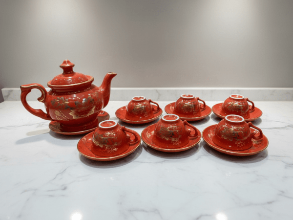 Bộ bình trà dáng cát tường vẽ vàng kim cao cấp