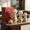 Set 3 Bình Hoa Gốm Bát Tràng Áo Dài Hoa Sen