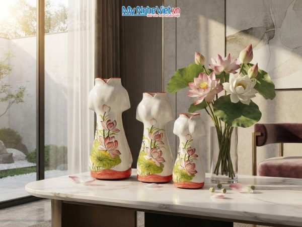 Set 3 Bình Hoa Gốm Bát Tràng Áo Dài