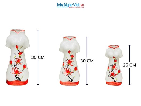 Set 3 Bình Hoa Gốm Bát Tràng Áo Dài Hoa Mộc Lan