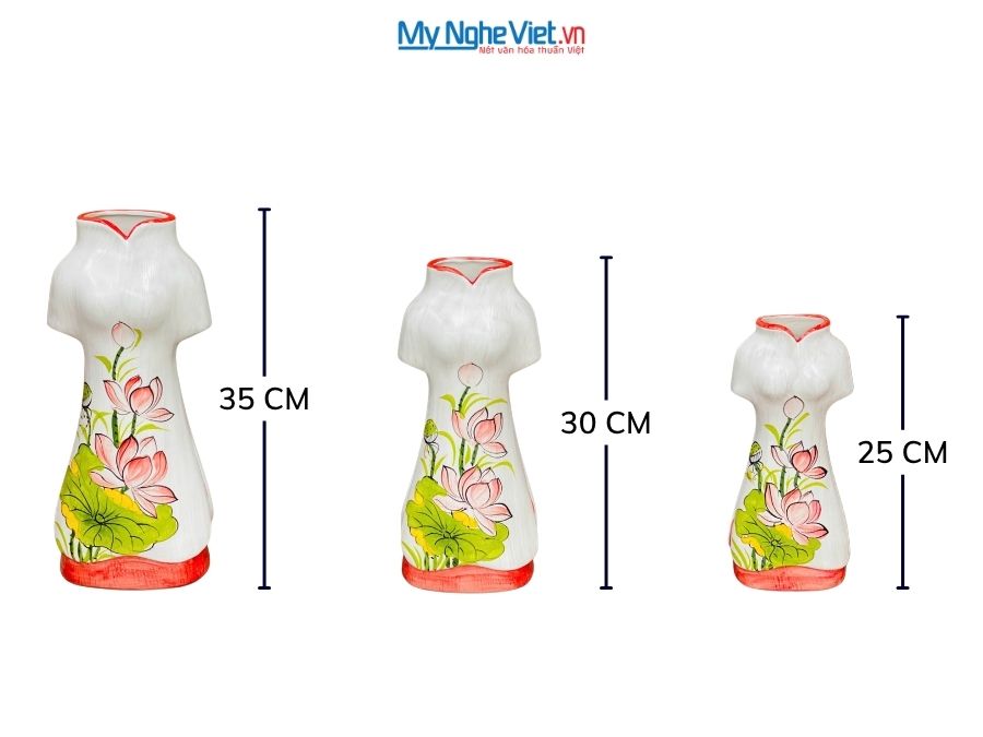 Set 3 Bình Hoa Gốm Bát Tràng Áo Dài