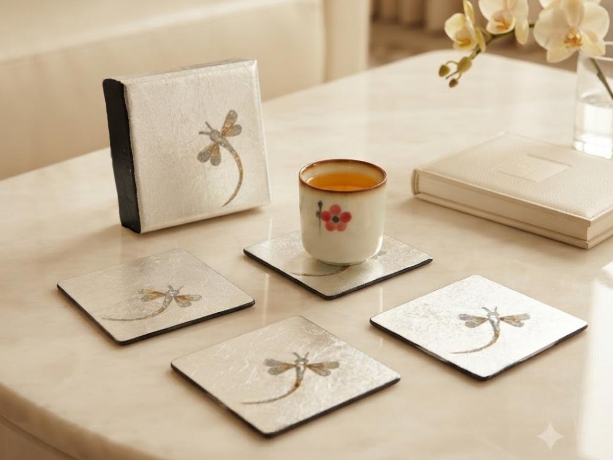 Set Quà Tặng Đồng Quê - Quà Tặng Sếp/Đối Tác – Tranh Đĩa Sơn Mài Đồng Quê & Đế Lót Ly Chuồn Chuồn & Hộp Namecard Chuồn Chuồn CBQT002 - Ảnh 4
