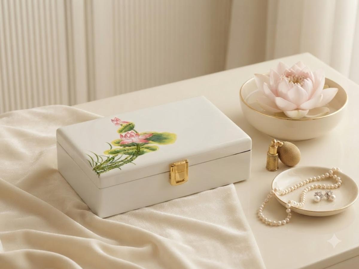 Set Quà Tặng Hoa Sen - Quà Tặng Sếp/Đối Tác – Tranh Đồng Mạ Vàng 24K & Hộp Trang Sức Sơn Mài - Ảnh 2