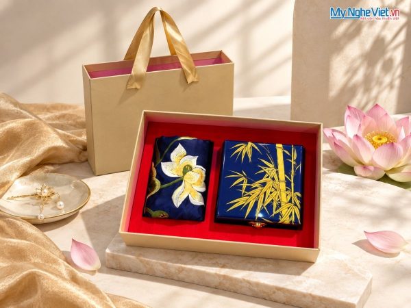 Set quà tặng hộp sơn mài và khăn lụa