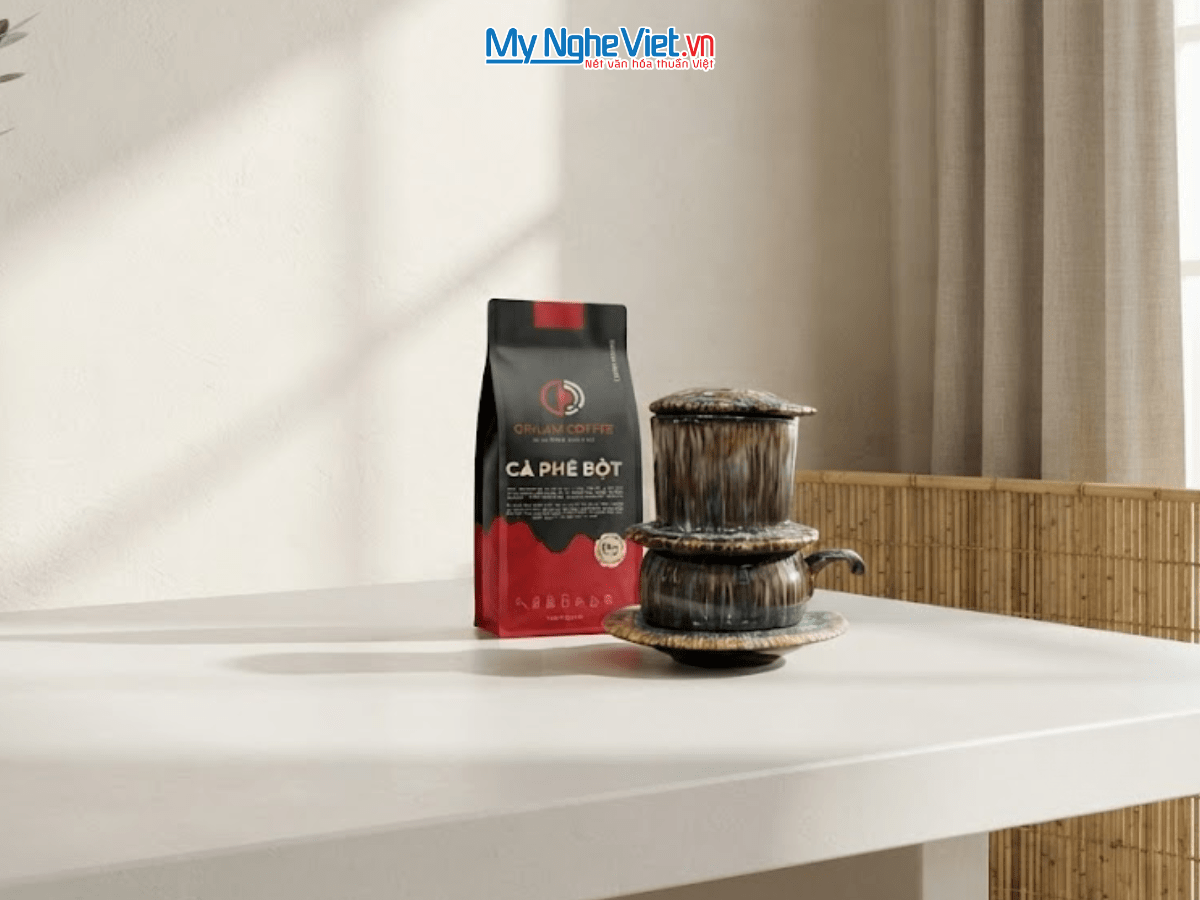 Set quà tặng gốm sứ - Phin cà phê men hỏa biến & Gói cà phê rang xay
