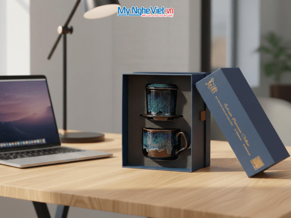 Set quà tặng gốm sứ - Phin cà phê thấp men hỏa biến