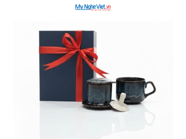 Set quà tặng gốm sứ - Phin cà phê thấp men hỏa biến