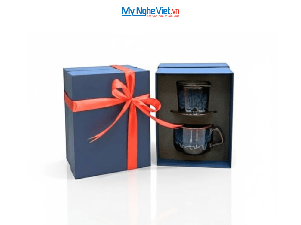 Set quà tặng gốm sứ - Phin cà phê thấp men hỏa biến