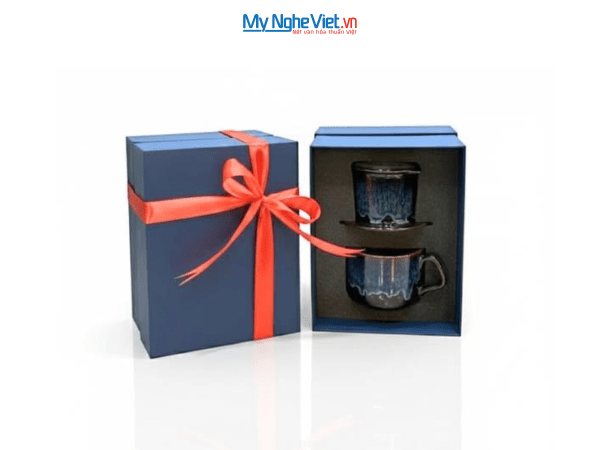 Set quà tặng gốm sứ - Phin cà phê thấp men hỏa biến