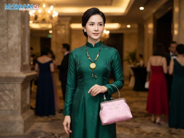 Set quà tặng mẹ, vợ, bạn gái và đối tác nữ. Túi lụa tơ tằm và dây chuyền gốm cao cấp