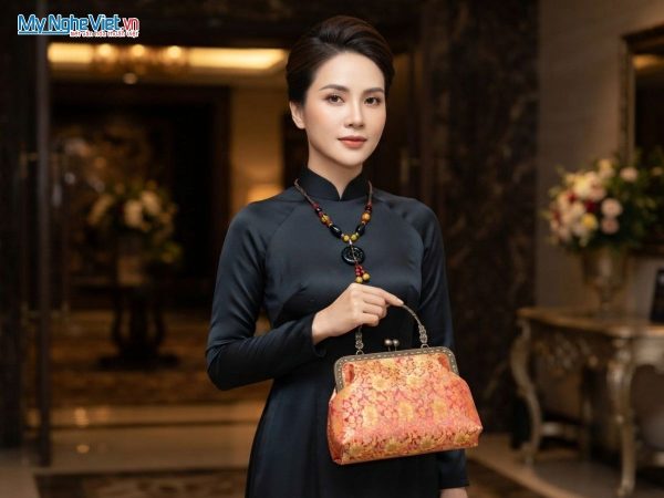 Set quà tặng mẹ, vợ, bạn gái và đối tác nữ. Túi lụa tơ tằm và dây chuyền gốm cao cấp