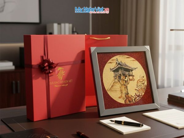 Tranh Sơn Mài Chùa Một Cột Dát Vàng