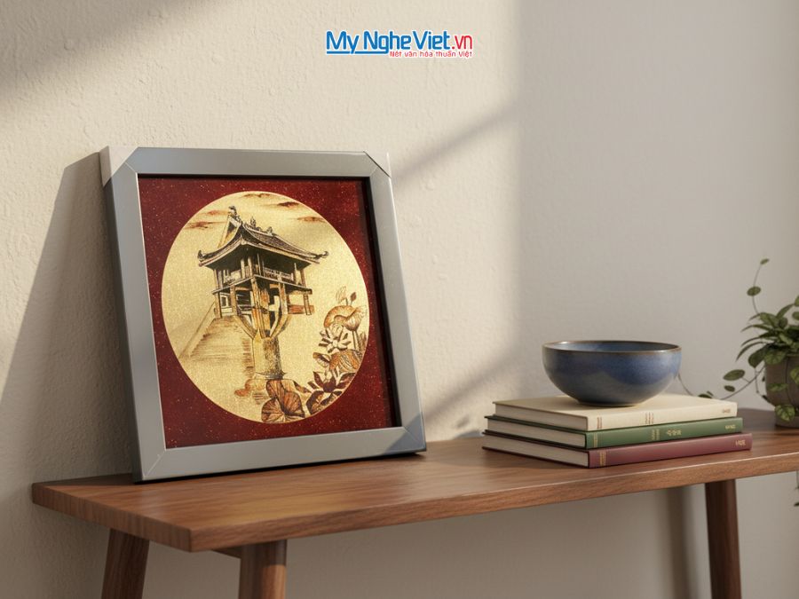 Tranh Sơn Mài Chùa Một Cột Dát Vàng