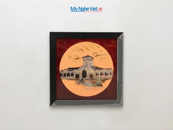 Tranh sơn mài Chợ Bến Thành