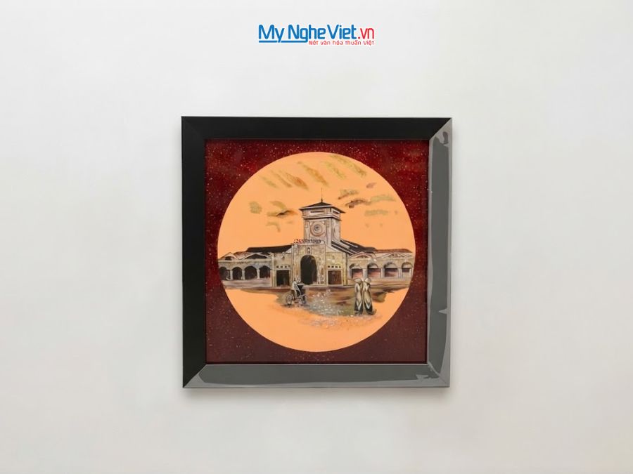 Tranh sơn mài Chợ Bến Thành