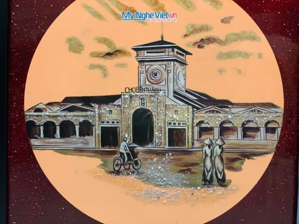 Tranh sơn mài Chợ Bến Thành