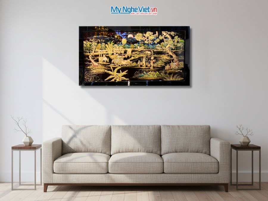 Tranh Sơn Mài Đồng Quê Đắp Nổi Phù Điêu