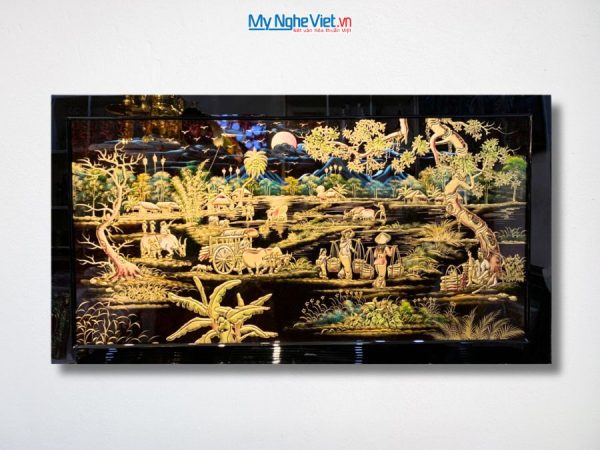 Tranh Sơn Mài Đồng Quê Đắp Nổi Phù Điêu