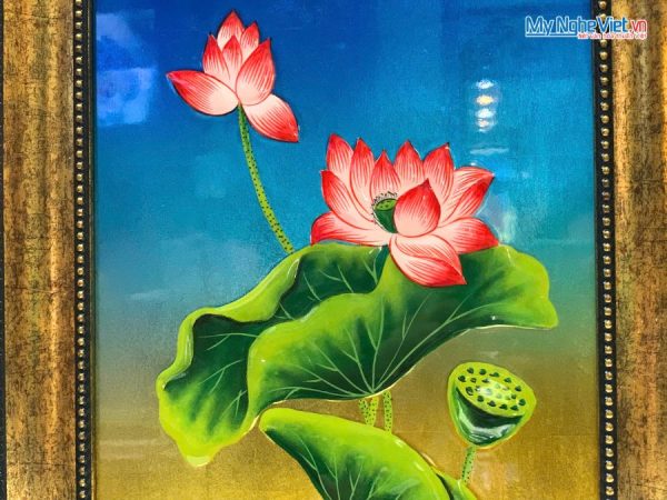 Tranh Sơn Mài Hoa Sen Đắp Nổi Cao Cấp