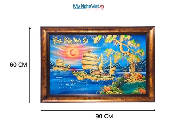Tranh Sơn Mài Thuận Buồm Xuôi Gió Đắp Nổi Phù Điêu