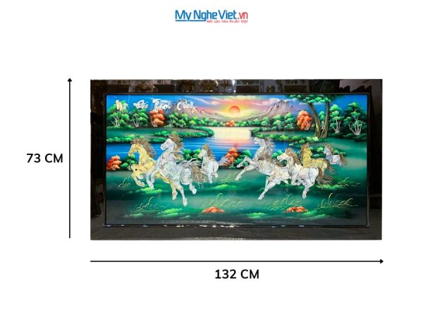 Tranh Sơn Mài Mã Đáo Thành Công Cẩn Ốc Nổi Nền Xanh