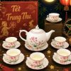 Bộ bình trà men trắng vẽ sen
