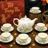 Bộ bình trà men trắng vẽ sen