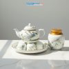 Bộ bình trà men trắng vẽ trúc chuồn