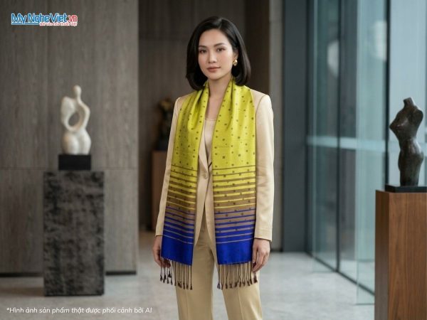 Khăn choàng cổ lụa tơ tằm họa tiết lá dâu