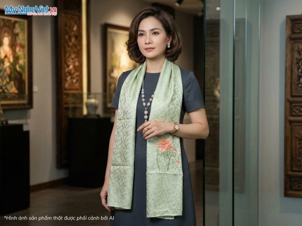 Khăn choàng cổ lụa tơ tằm thêu tay