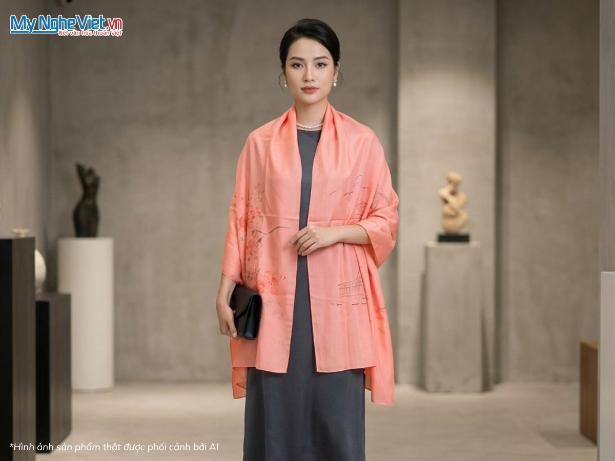 Khăn lụa tơ tằm vẽ tay chợ Bến Thành - Quà tặng đối tác nước ngoài