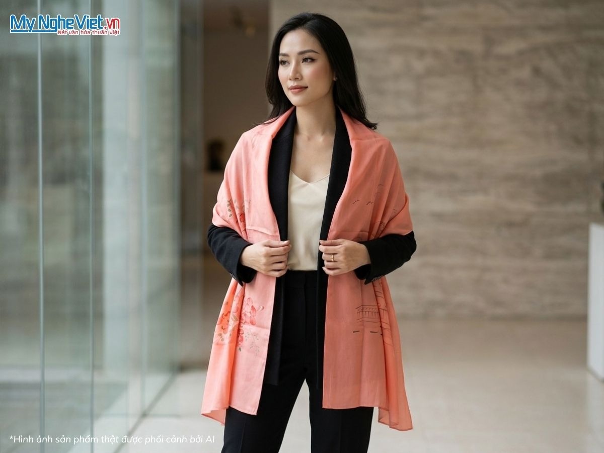 Khăn lụa tơ tằm vẽ tay chợ Bến Thành - Quà tặng đối tác nước ngoài
