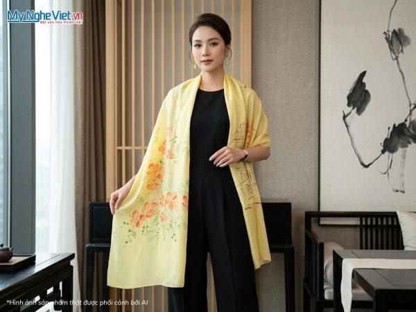 Khăn choàng cổ lụa tơ tằm vẽ tay chợ Bến Thành