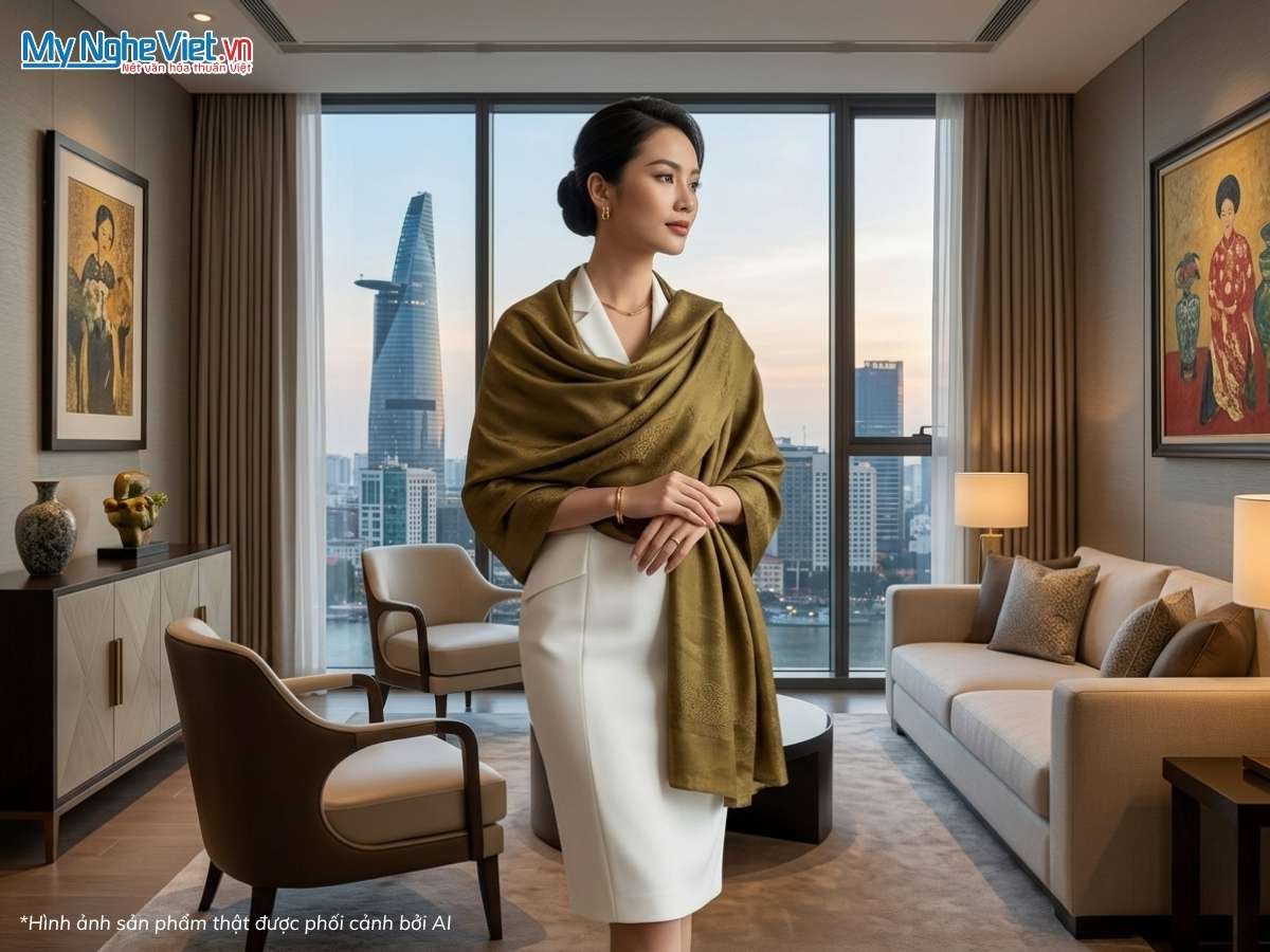 Khăn choàng lụa tơ tằm vân cổ Hà Đông cao cấp