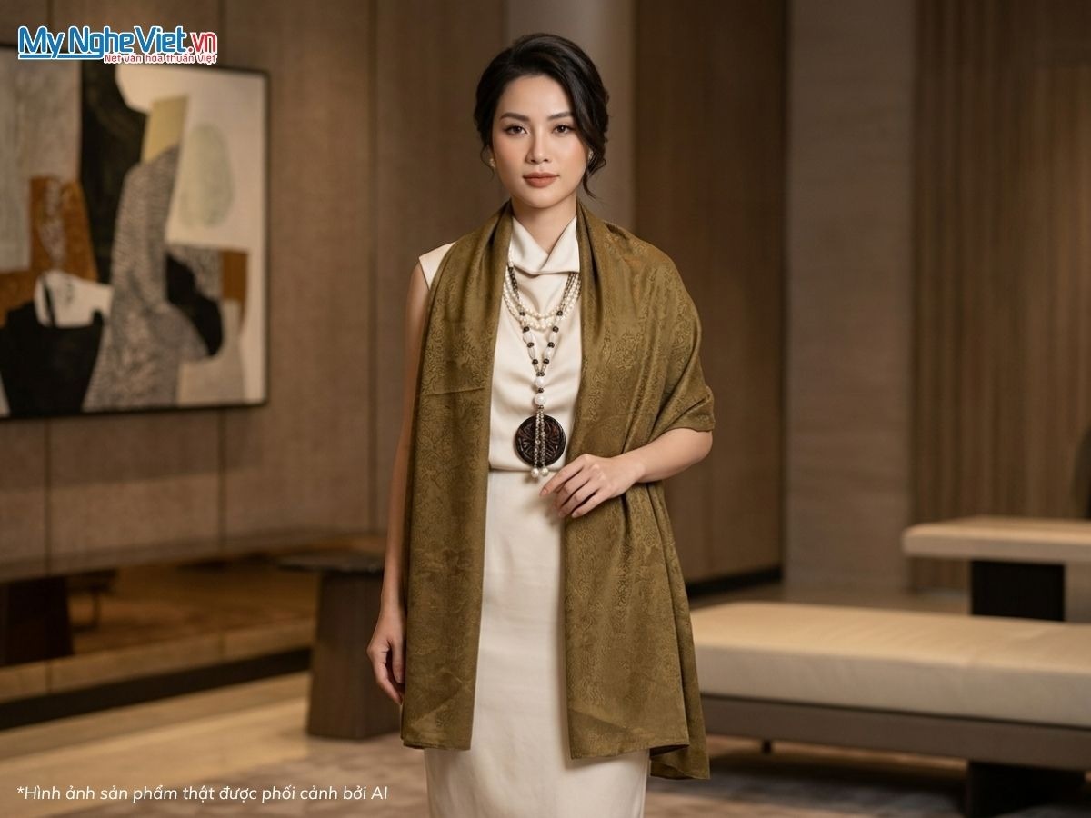 Khăn choàng lụa tơ tằm vân cổ Hà Đông cao cấp