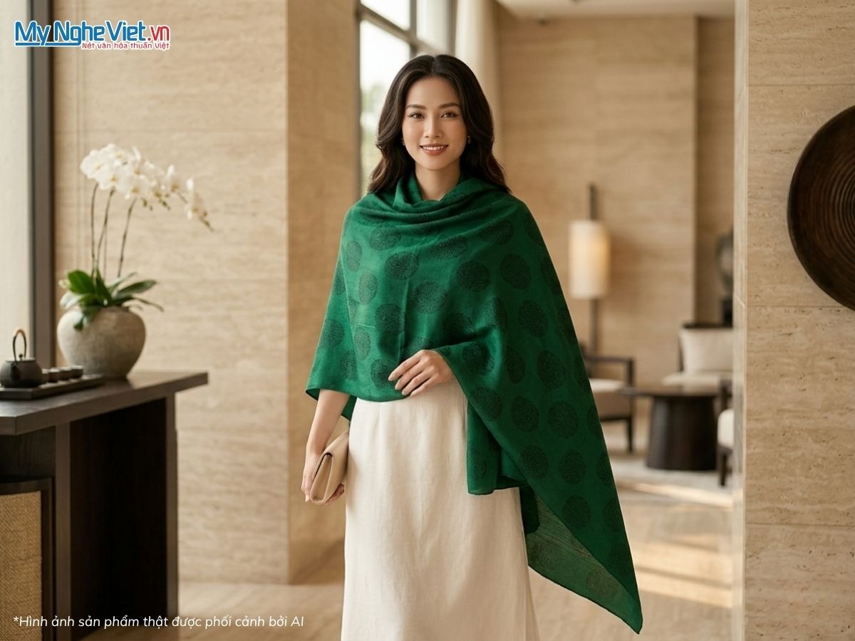 Khăn choàng lụa tơ tằm vân cổ Hà Đông cao cấp