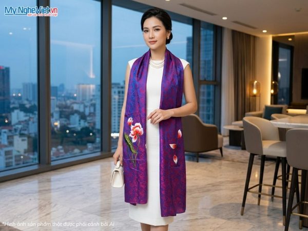 Khăn choàng cổ lụa tơ tằm thêu hoa