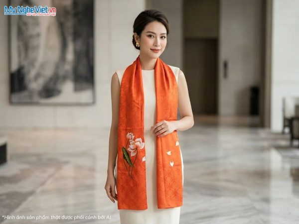 Khăn choàng cổ lụa tơ tằm thêu hoa