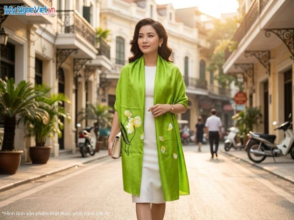 Khăn choàng cổ lụa tơ tằm thêu hoa