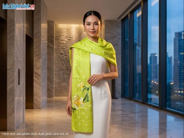Khăn choàng cổ lụa tơ tằm thêu hoa