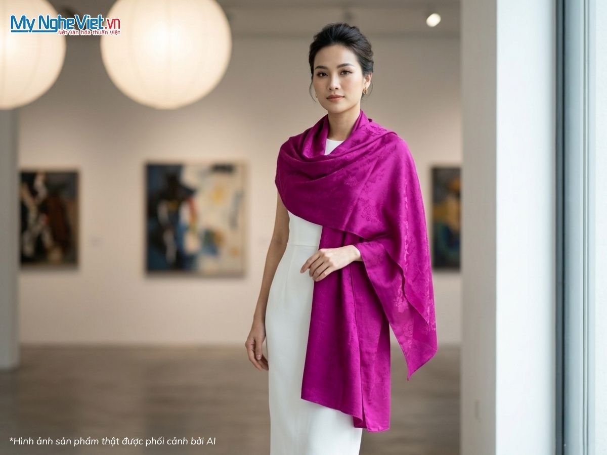 Khăn choàng lụa tơ tằm vân cổ Hà Đông cao cấp