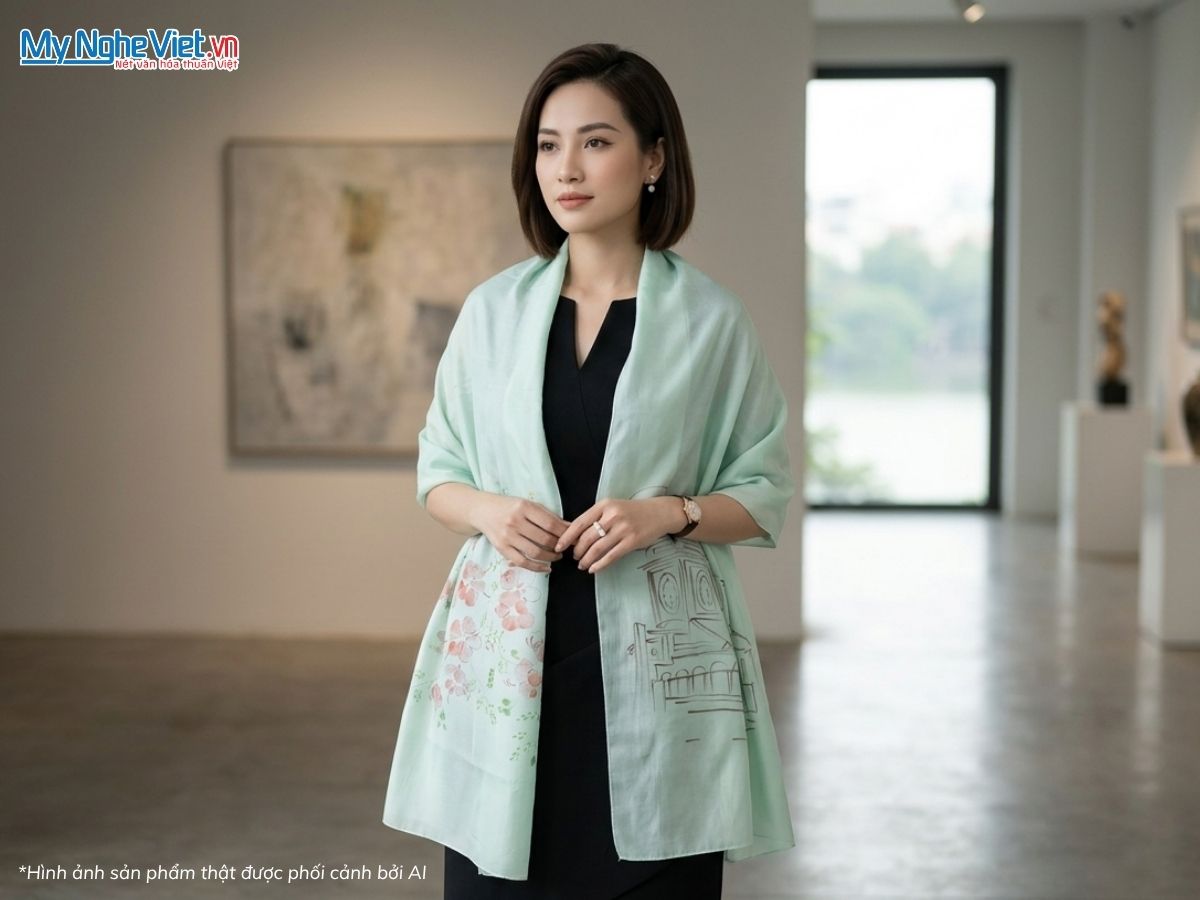 Khăn lụa tơ tằm vẽ tay chợ Bến Thành - Quà tặng đối tác nước ngoài