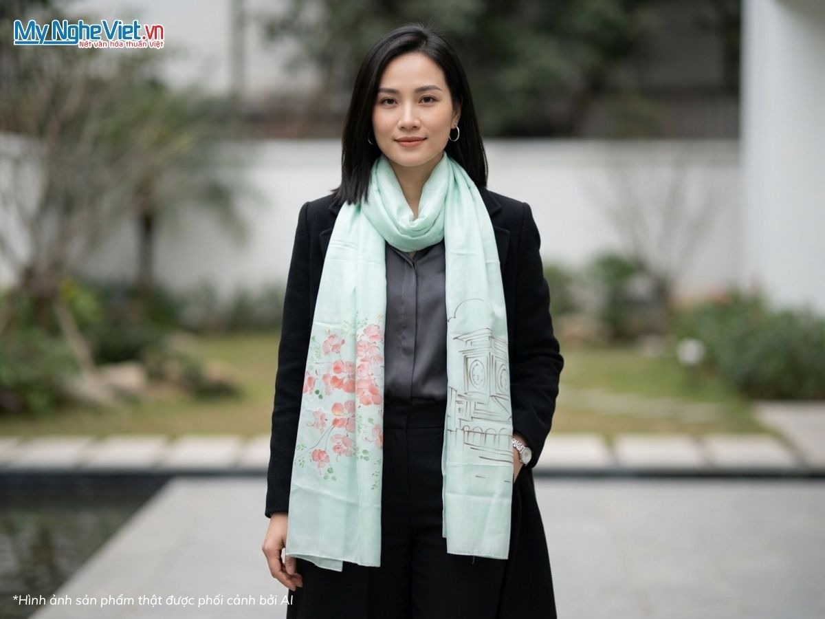 Khăn lụa tơ tằm vẽ tay chợ Bến Thành - Quà tặng đối tác nước ngoài