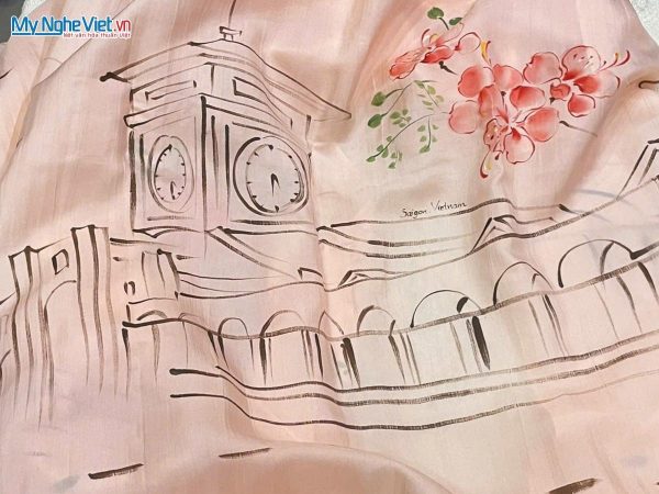 Khăn lụa tơ tằm vẽ tay chợ Bến Thành - Quà tặng đối tác nước ngoài