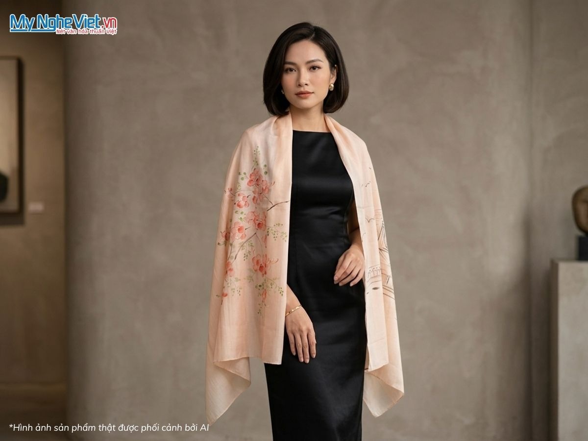 Khăn lụa tơ tằm vẽ tay chợ Bến Thành - Quà tặng đối tác nước ngoài