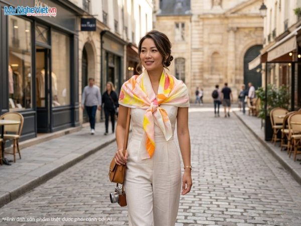 Khăn vuông lụa tơ tằm vẽ thủy ấn
