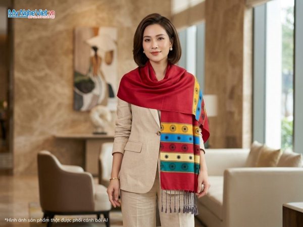 Khăn choàng cổ lụa trống đồng văn miếu quốc tử giám