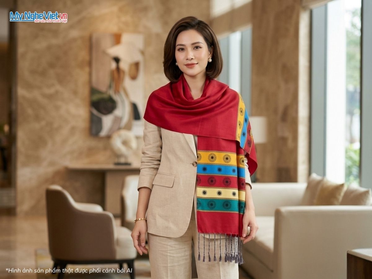 Khăn choàng cổ lụa trống đồng văn miếu quốc tử giám