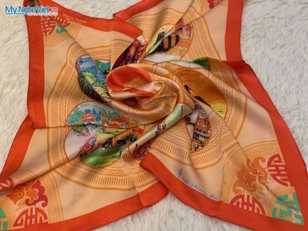 Khăn vuông lụa tơ tằm họa tiết nghệ thuật